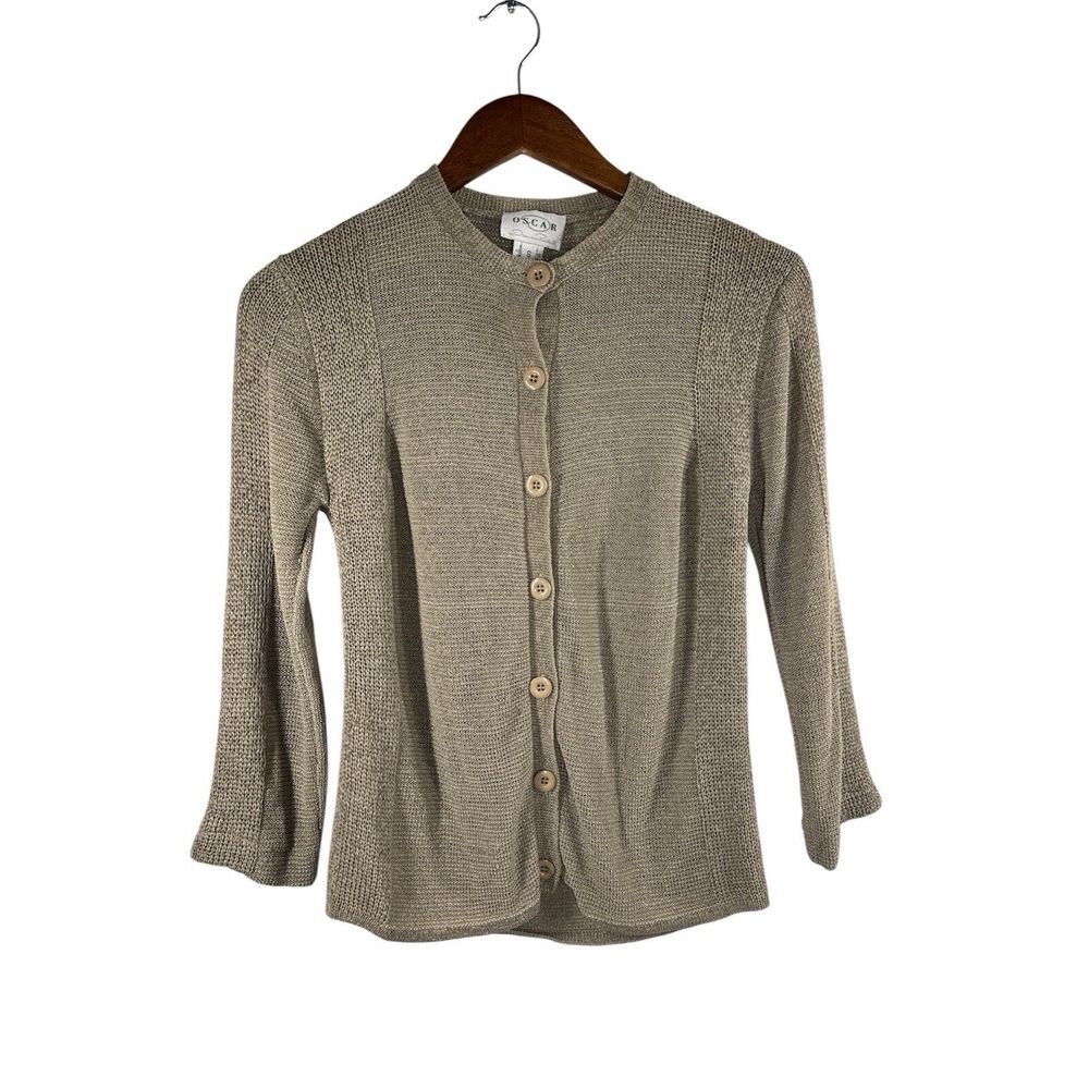 Vtg 70s Oscar De La Renta Women's Cardigan Flared Hem Tan Size S